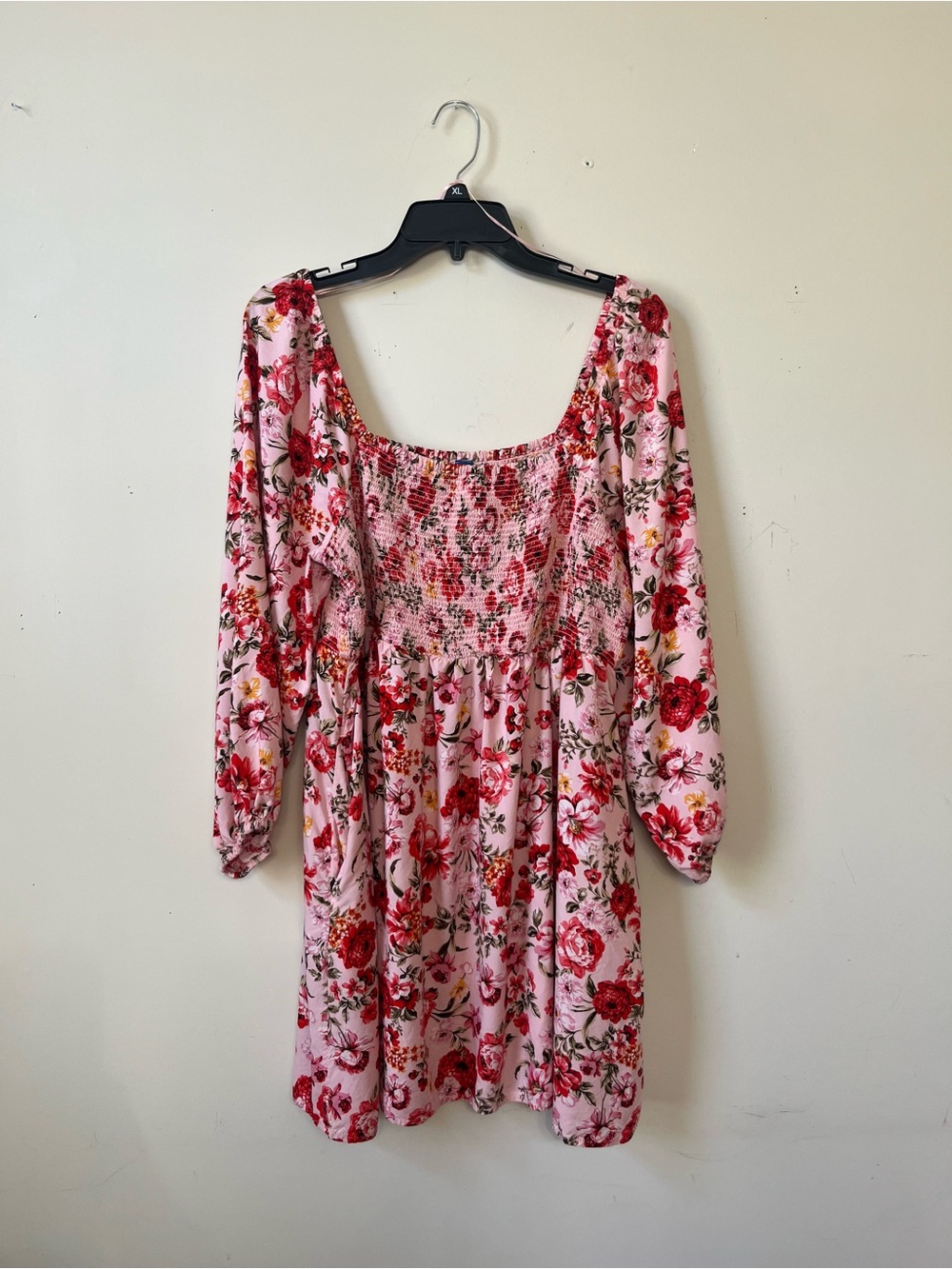 Pink and Red Floral Smocked Babydoll Dress